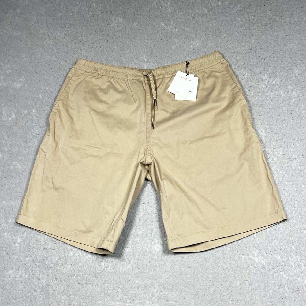 Sandro Shorts Men's 44 Beige Khaki Tan Pull On Chino Casual Shorts Drawstring